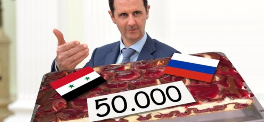 Assad fejrer klyngebombe nummer 50.000 med kage